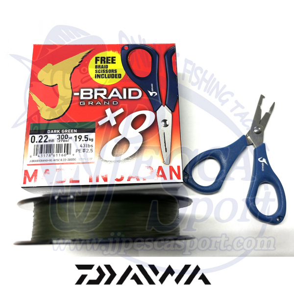 DAIWA J-BRAID GRAND X 8 270 M. (DARK GREEN) + TIJERAS GRATIS